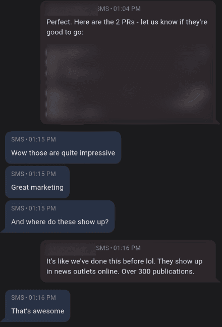 Client impressed by marketing results